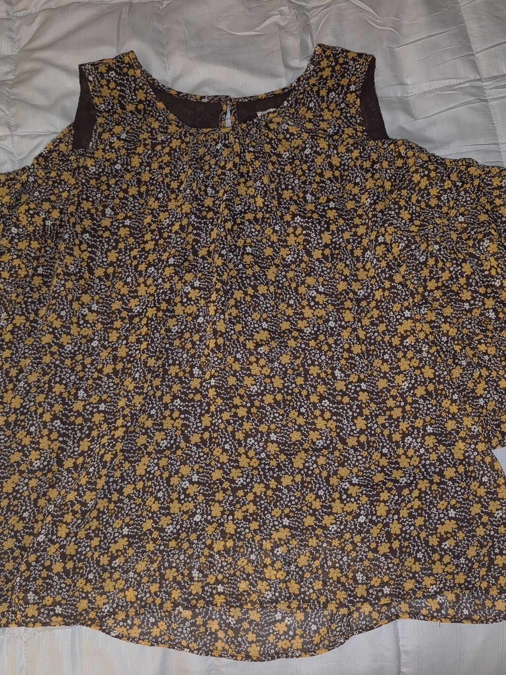 Cato Brown and Mustard Floral Cold-shoulder Blouse